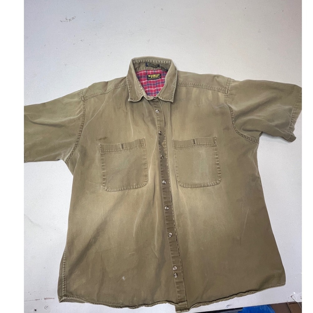 Vintage OshKosh Bgosh Mens XL Sanded Cotton Twill Work Shirt Faded tan distress